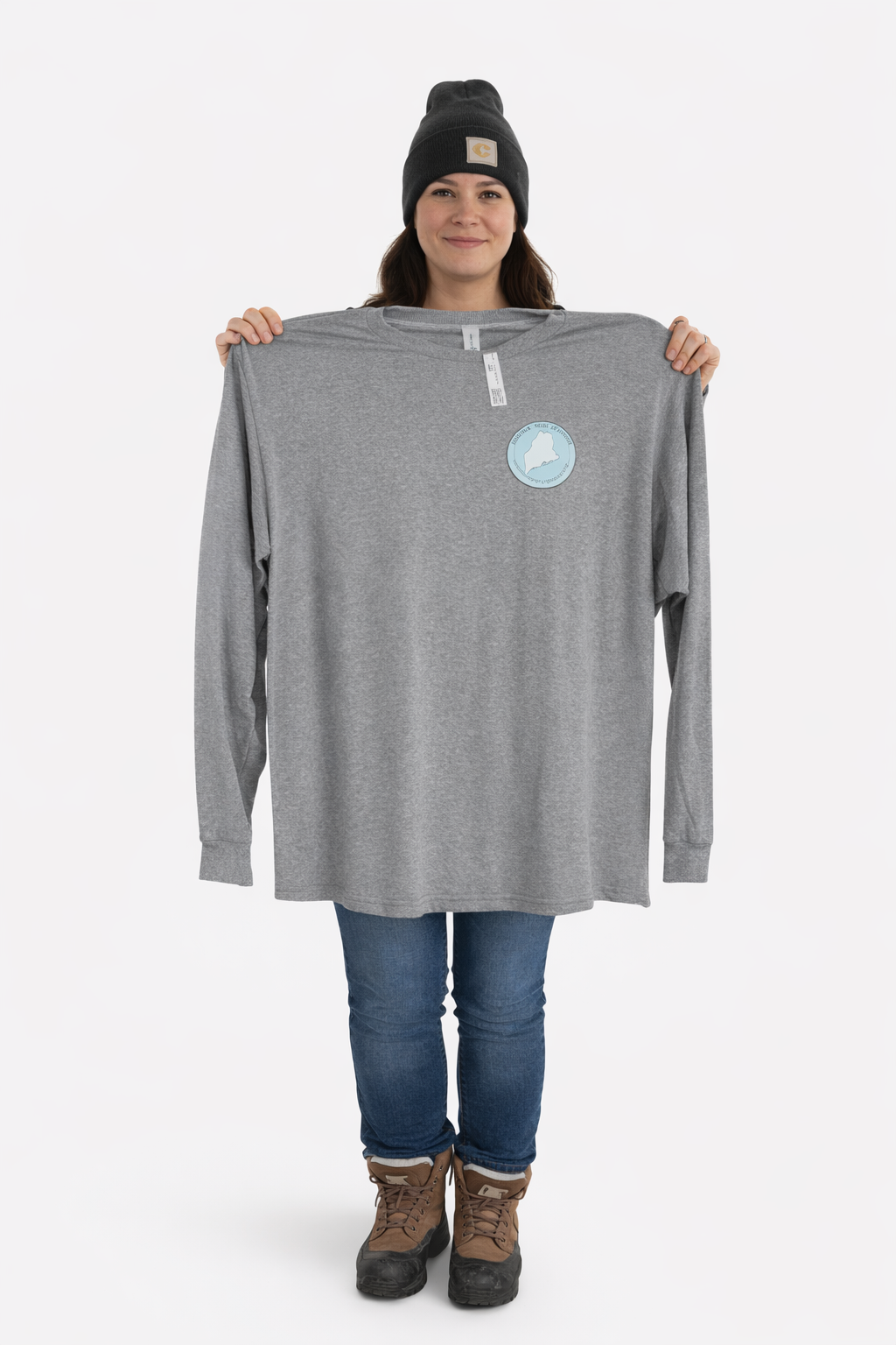 Northern Maine Ice Busters Gray Long Sleeve T-Shirt – Gildan (Large) - Image 2